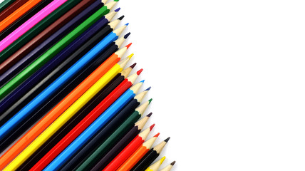 group of many pencil colored rainbow colors for creativity