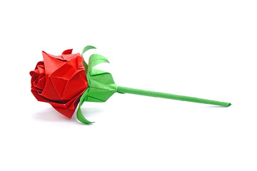 Roses : Origami red rose isolated on white background for Valentine's day holidays. DIY and Love...