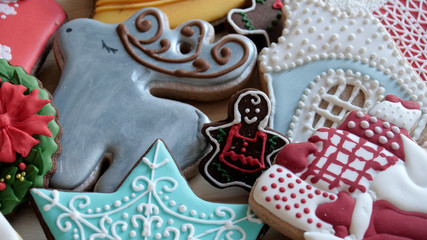  Christmas cookies, Christmas tree, gingerbread isolated on white background for Christmas party holiday homemade food