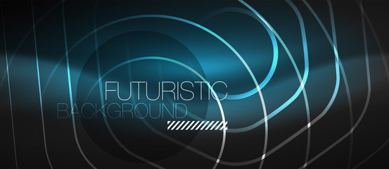 Black and glowing color lines neon design, magin techno template background
