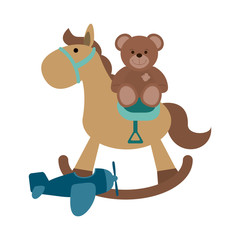 teddy and wooden horse with airplane