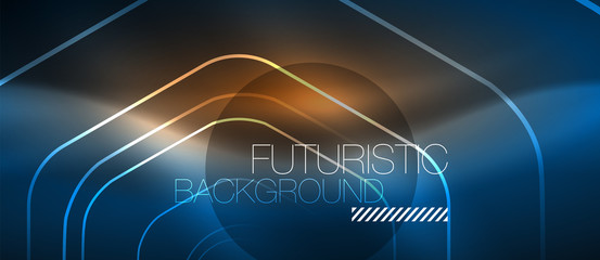 Neon glowing lines, magic energy space blue light concept, abstract background wallpaper design