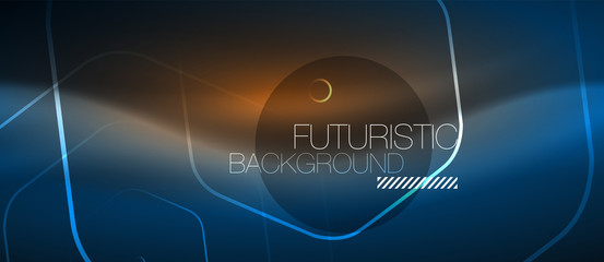 Neon glowing lines, magic energy space blue light concept, abstract background wallpaper design