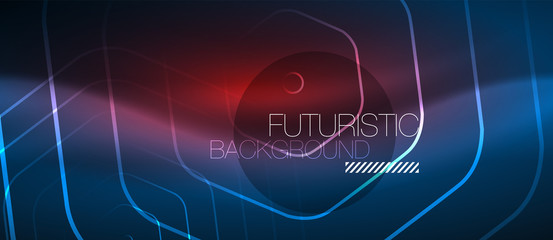 Neon glowing lines, magic energy space blue light concept, abstract background wallpaper design