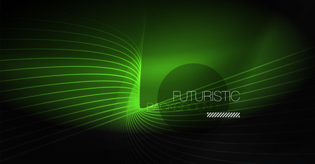 Digital technology abstract background - neon geometric design. Abstract glowing lines. Colorful techno background. Futuristic shape.