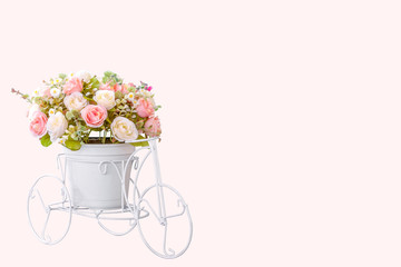 Flower on modern pot on white bike design isolated on rose pink  background, clipping path.