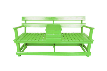 Green wooden benches isolated on white background, clipping path.