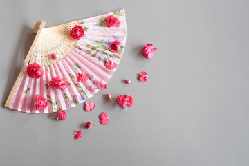 Paperfan Sprinkle with red flower, Chinese blow, Japanese fans, Wood blower, Ancient paper isolated...