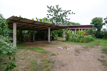 Parking lot residential area in Thailand The roof is made of protective tiles from sunlight and rain stains.