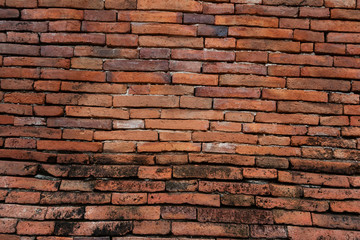 Wall of ancient city made of brick destroy from War in Phra Nakhon Si Ayutthaya Province of Thailand
