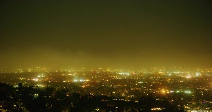Night Timelapse of smoke from a forest fire in the hills of Los Angeles county, California