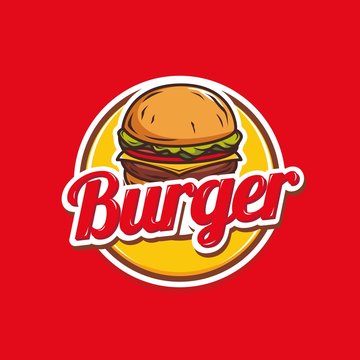 Burger logo design isolated on red background 
