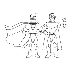 Superhero couple characters in black and white