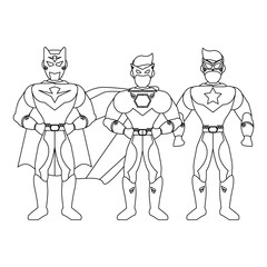 Superheros characters cartoon in black and white