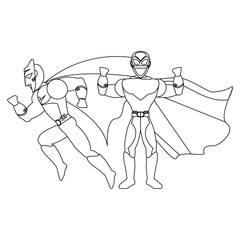 Superhero couple characters in black and white