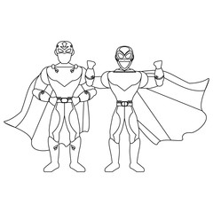 Superhero couple characters in black and white