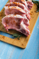 Pork on the bone for cooking chop.