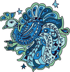 green and blue stylized peacock vector