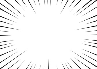 Vector black radial lines for comics, superhero action. Manga frame speed, motion, explosion background. Design element isolated white background.