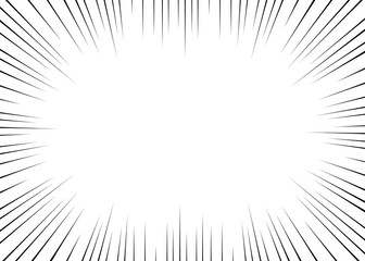 Vector black radial lines for comics, superhero action. Manga frame speed, motion, explosion background. Design element isolated white background.