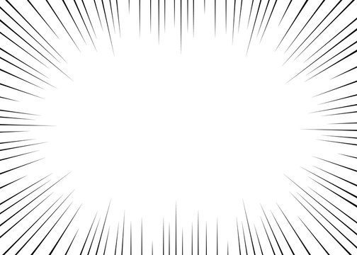 Vector black radial lines for comics, superhero action. Manga frame speed, motion, explosion background. Design element isolated white background.