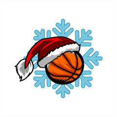 Fototapeta na wymiar Basketball Santa Snow Flake Logo
