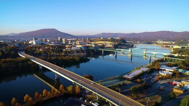 Downtown Chattanooga Tennessee Aerial over the Tennessee River