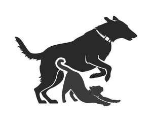 Dog and cat vector cut out silhouettes.