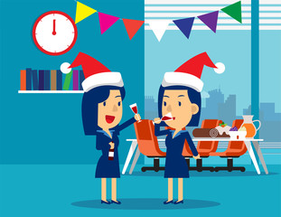 Obraz na płótnie Canvas Business people celebrate merry christmas and happy new year. Concept business vector illustration, Christmas, Alcohol, Holiday & Event