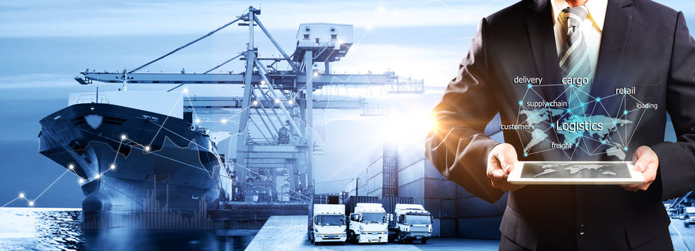 Smart technology concept with global logistics partnership Industrial Container Cargo freight ship, internet of things Concept of fast or instant shipping, Online goods orders worldwide © Travel mania