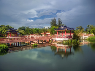 Naklejka premium A bridge over Melati Lake in Perlis, Malaysia