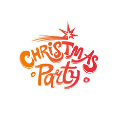Christmas Party Logo. Pattern for the holiday party. Handwritten font and Christmas star vector template.