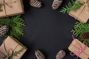 Christmas or new year festive card. Top View.