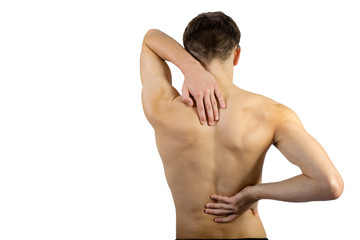 Obraz premium Fit shirtless young adult with pain