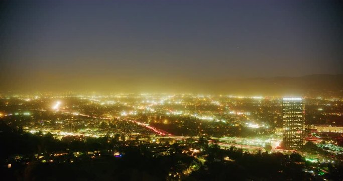 Night Timelapse of smoke from a forest fire in the hills of Los Angeles county, California