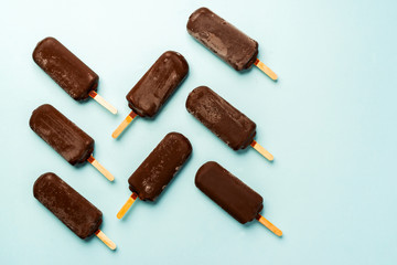 chocolate ice cream on a light blue background