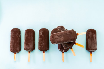 chocolate ice cream on a light blue background