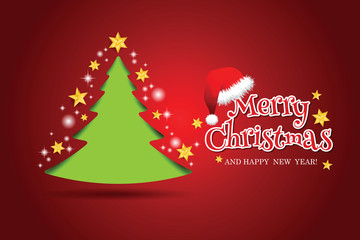 Merry Christmas paper tree design greeting card.