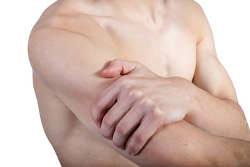 Fototapeta premium Fit shirtless young adult with pain