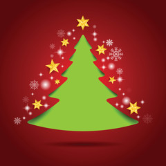 Merry Christmas paper tree design greeting card.
