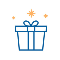 Trendy thin line gift box with stars icon. Vector illustration for concepts of anniversary, giveaways, christmas, rewards etc