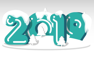 2019, Happy New Year. Greeting card with inscription Happy New Year 2019. Happy New Year or Merry Christmas. Holiday background, banner, poster. Vector Illustration