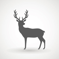 Fototapeta premium Deer running silhouette , Reinder icon design for Xmas cards, banners and flyers, vector illustration isolated on white background. Logo template. Elk logotype. Hunting.