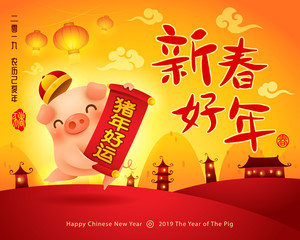 Happy New Year 2019. Chinese New Year. The year of the pig.