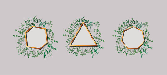 set of geometrics golden frames and leafs