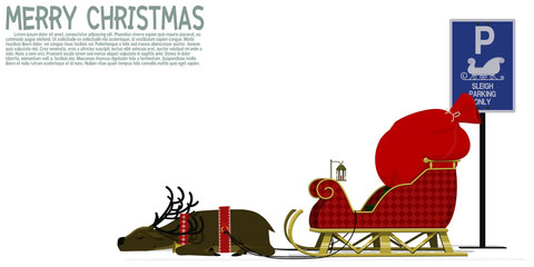 Isolated sleigh with reindeer at the parking area