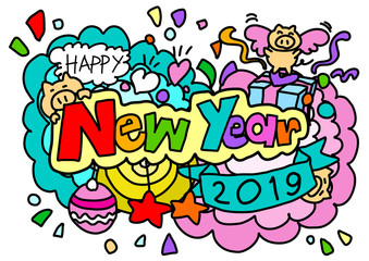 Happy new year hand drawn style