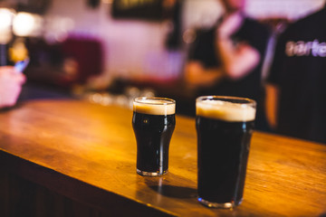 Two glasses of beer.