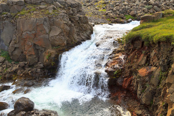 Rjukandafoss waterfall close up, Iceland highlands landmark