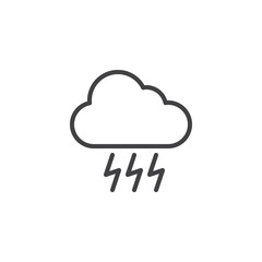 Thunder cloud outline icon. linear style sign for mobile concept and web design. Cloudy thunderstorm weather simple line vector icon. Symbol, logo illustration. Pixel perfect vector graphics